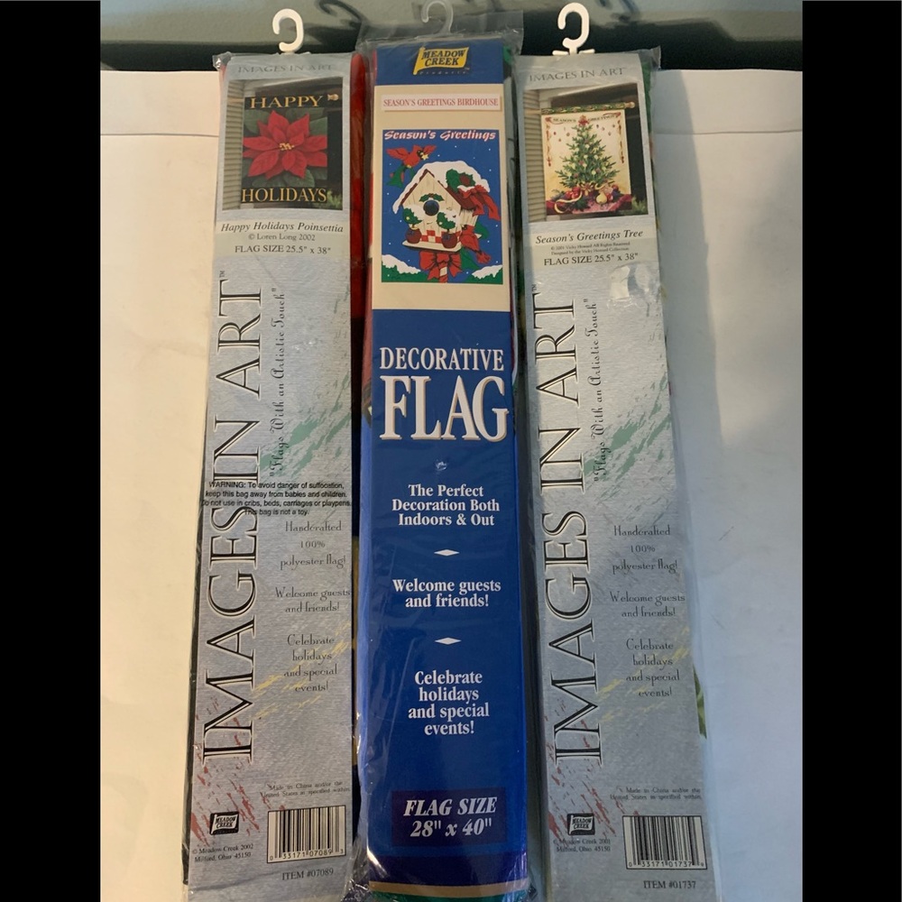 Decorative Christmas Home Flags Lot of 3 Cardinals Poinsettia Christmas Tree